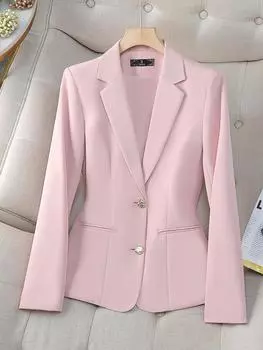 Модный весенне-осенний женский пиджак, женский розовый, бежевый, черный, офисный, женский, деловой, рабочая одежда, официальная куртка, пальто S розовый