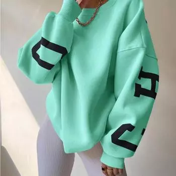 Модный весенне-осенний женский свитер, повседневный свободный пуловер, одежда с длинными рукавами, утолщенный универсальный топ с принтом, свитер с длинными рукавами 2XL