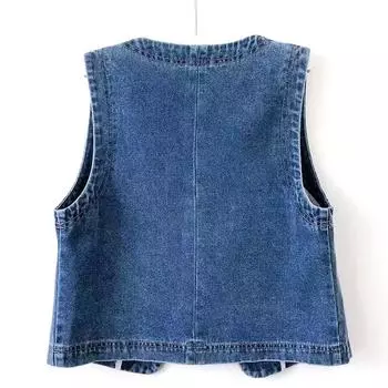 Модный весенний повседневный осенний джинсовый жилет, джинсы, короткий женский жилет с v-образным вырезом, топы 3XL синий