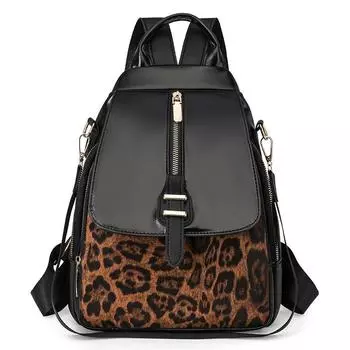 Модный весенний рюкзак с леопардовым принтом, высококачественный и универсальный. чёрный
