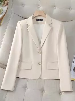 Модный весенний женский пиджак, женский пиджак цвета хаки, бежевый, черный, с длинным рукавом, офисная женская деловая рабочая одежда, официальная куртка S бежевый