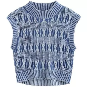 Модный ветер 2024 Весна Новая Эффект стирки Короткий вязаный свитер жилет куртка топы 1957006 405 Picture color S