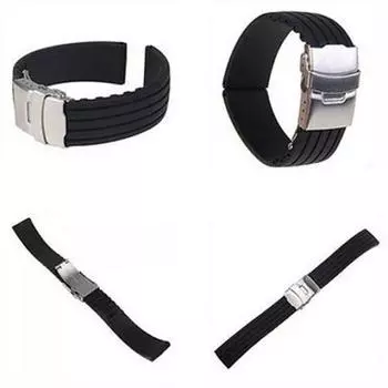 Модный водонепроницаемый полосатый силиконовый ремешок для часов с пряжкой и ремешком для часов 22mm чёрный