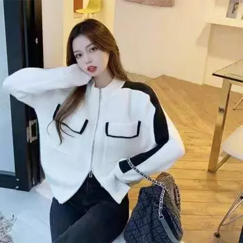 Модный вязаный кардиган с двойной молнией, свитер 2023, весна и осень, корейское издание, верхнее весеннее пальто, свитер для женщин One Size зелёный