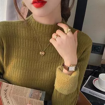 Модный вязаный пуловер, женские свитера, осень и зима, плюшевые, бархатные, теплые, толстые, с полувысоким воротником, женские свитера, топы, тонкий, повседневный, флис 2330 One Size белый