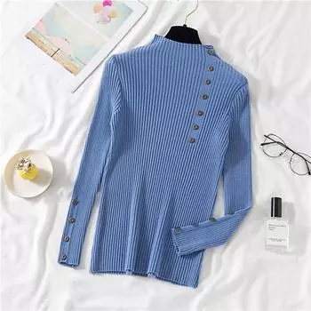 Модный вязаный свитер с длинным рукавом для женщин, однотонный свитер с высоким воротником и осенне-зимними свитерами, облегающий низ, элегантный повседневный трикотаж 1646 One Size бордовый