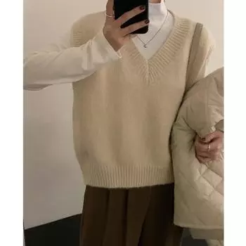 Модный вязаный свитер с V-образным вырезом, жилет для женщин, осень-зима, свободный повседневный пуловер, жилет, топы, однотонные, без рукавов, повседневные женские свитера 30980 One Size серый