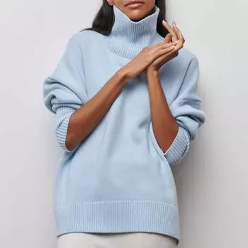 Модный вязаный свитер с высоким воротом, новый женский свободный повседневный свитер с длинным рукавом, однотонная женская одежда на осень и зиму 1302 S белый