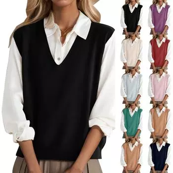 Модный вязаный жилет с V-образным вырезом для девочек, универсальный жилет, темперамент, повседневный свитер L фиолетовый