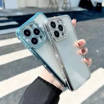 Модный защитный чехол для объектива камеры со вспышкой, мягкий силиконовый чехол для телефона для Iphone 13 Pro Max 12, блестящий прозрачный чехол с бриллиантовым покрытием for iphone 12ProMax