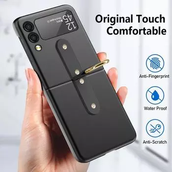 Модный защитный чехол с держателем кольца для Samsung Galaxy Z Flip 3 5g Flip4 Flip 4 Flip3, нескользящие удобные матовые чехлы for Samsung Z Flip 3 чёрный