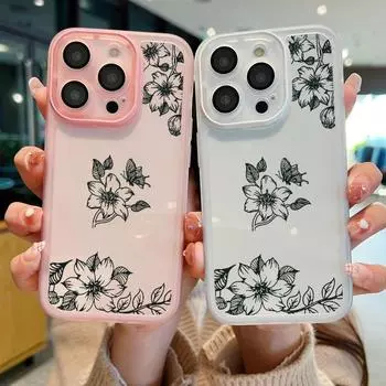 Модный защитный чехол с рисунком бабочки и линзами для iPhone 16 Pro 15 14 Plus 13 12 Pro Max 11, ударопрочный тонкий силиконовый мягкий прозрачный чехол iPhone 16 чёрный