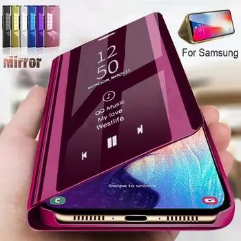 Модный зеркальный флип-кожаный чехол-подставка для Samsung Galaxy S24ultra S22 S23 S21 S23Fe S20Ultra A14 A32 A52 A54 A72 A51 A71 противоударный чехол S22 Ultra