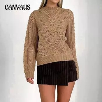 Модный жаккардовый свитер с круглым вырезом, простой однотонный осенний женский свитер премиум-класса, топ S хаки