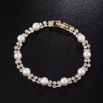 Модный жемчужный браслет и браслет для женщин, простые браслеты с кристаллами, женские ювелирные изделия, подарки на вечеринку золотой