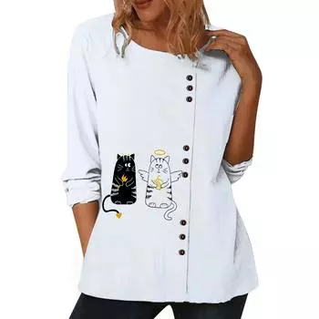 Модный женский белый хлопковый топ с длинными рукавами и 6 яркими цветочными узорами S