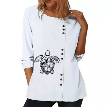 Модный женский белый хлопковый топ с длинными рукавами и 6 яркими цветочными узорами S