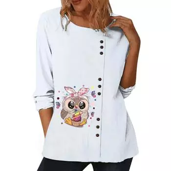 Модный женский белый хлопковый топ с длинными рукавами и 6 яркими цветочными узорами S