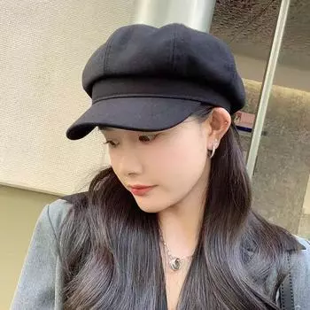 Модный женский берет, осенне-зимняя восьмиугольная кепка, шляпы художника, шляпа газетчика, повседневный берет, кепка чёрный
