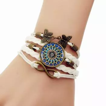 Модный женский богемный кожаный керамический браслет с мандалой, ювелирные изделия розовый