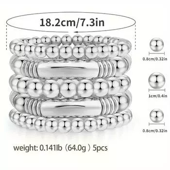 Модный женский браслет из 5 предметов/комплект в стиле панк, декоративный браслет из металла с бусинами, модный простой золотистый