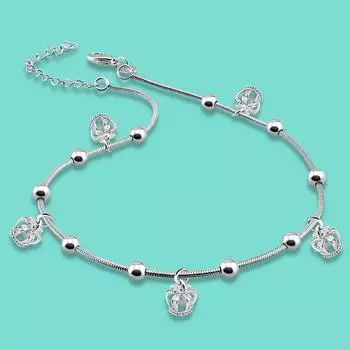 Модный женский браслет из чистого серебра 925 пробы, минималистичный браслет на щиколотке с короной, однотонная серебряная цепочка, пляжные сандалии, ювелирные изделия 28CM