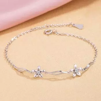 Модный женский браслет из серебра 925 пробы, благородный браслет из цветка циркония, сплошная серебряная цепочка, ювелирное изделие, подарок на годовщину, бесплатная подарочная коробка