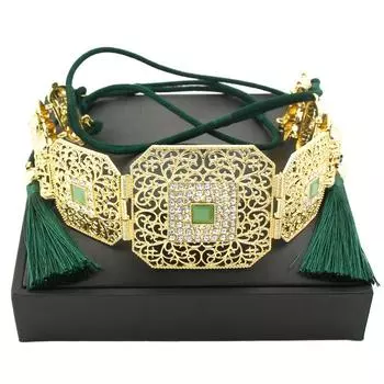Модный женский браслет, ювелирные изделия, пояс с бахромой на талии, цепочка золотого цвета, свадебные украшения зелёный
