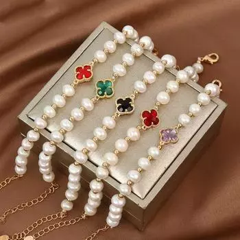 Модный женский браслет в стиле ретро, темпераментный браслет с микро-бриллиантами, изысканный браслет с рисовыми зернами, четырехлистный клеверный браслет, ювелирное изделие, подарок красный