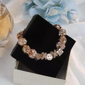 Модный женский браслет золотого цвета с улыбающимся лицом Diy, креативный браслет с полым сердечком, браслет 20cm