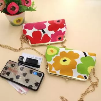 Модный женский цветочный холст поцелуй замок длинный клатч цепочка ремешок кошелек монета синий