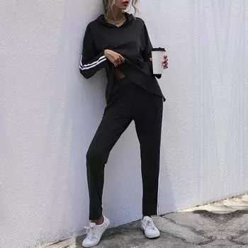 Модный женский двухсекционный черный нерегулярный повседневный удобный элегантный костюм для женщин S чёрный