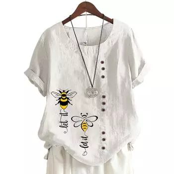 Модный женский хлопковый топ с короткими рукавами и 11 яркими цветочными узорами S белый