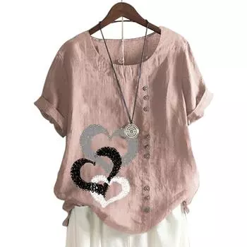 Модный женский хлопковый топ с короткими рукавами, 11 цветовых вариантов и шикарный цветочный принт S розовый