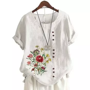 Модный женский хлопковый топ с короткими рукавами и 11 яркими цветочными узорами S белый