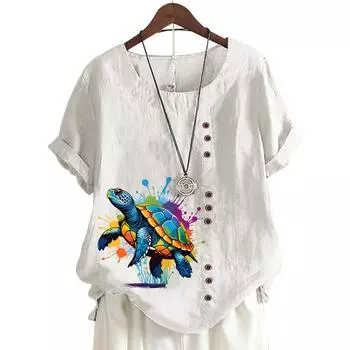 Модный женский хлопковый топ с короткими рукавами и 11 яркими цветочными узорами S белый