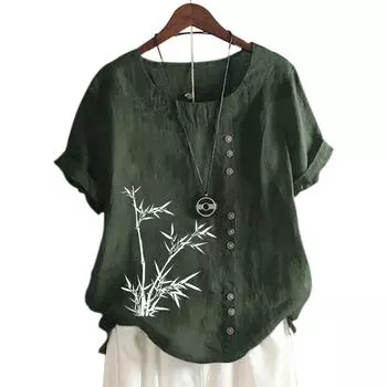 Модный женский хлопковый топ с короткими рукавами, 11 яркими цветочными принтами и круглым вырезом S кофейный