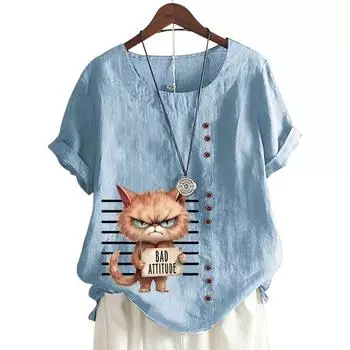 Модный женский хлопковый топ с короткими рукавами, 11 яркими цветочными принтами и круглым вырезом S белый