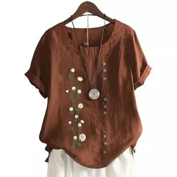 Модный женский хлопковый топ с круглым вырезом и короткими рукавами, 11 вариантов цвета S кофейный