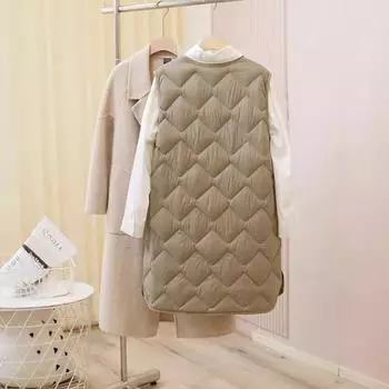 МОДНЫЙ женский и зимний пуховый жилет, новый легкий и средней длины, повседневное пальто из белого утиного пуха с V-образным вырезом и легким жилетом Одежда L хаки