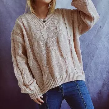 Модный женский и зимний вязаный пуловер с принтом, с длинным рукавом, повседневный свитер L