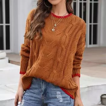 Модный женский и зимний вязаный пуловер с принтом, с длинным рукавом, повседневный свитер XXL