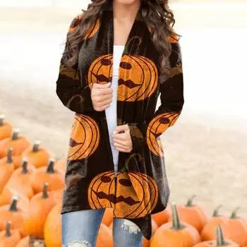 Модный женский кардиган с длинным рукавом и принтом кота на Хэллоуин XXXL