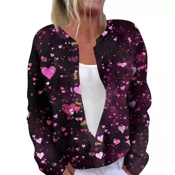 Модный женский кардиган с длинными рукавами и принтом ко Дню святого Валентина L темно-фиолетового
