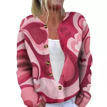 Модный женский кардиган с длинными рукавами и принтом ко Дню святого Валентина L