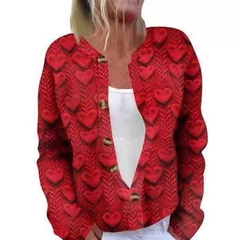 Модный женский кардиган с длинными рукавами и принтом ко Дню святого Валентина L горячий розовый