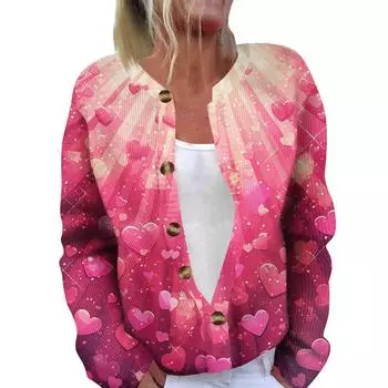 Модный женский кардиган с длинными рукавами и принтом ко Дню святого Валентина L горячий розовый