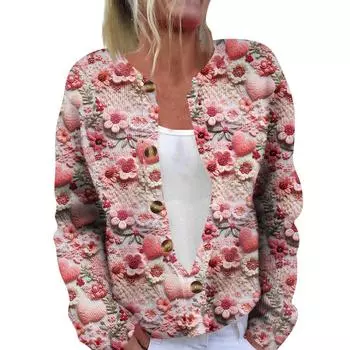 Модный женский кардиган с длинными рукавами и принтом ко Дню святого Валентина L горячий розовый