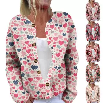 Модный женский кардиган с длинными рукавами и принтом ко Дню святого Валентина XXL красный