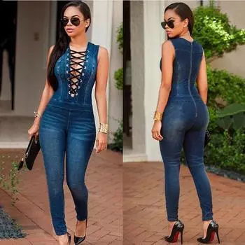 Модный женский комбинезон, джинсовые комбинезоны, узкие джинсовые брюки, большие размеры L синий